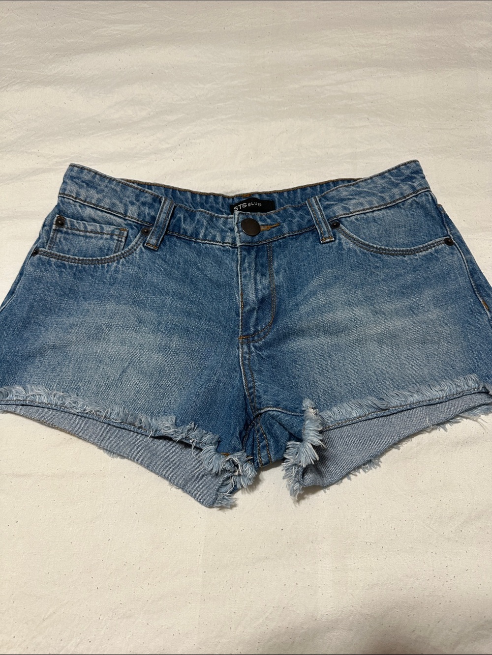 STS Blue Women's Light Blue Frayed Hem Denim Shorts
